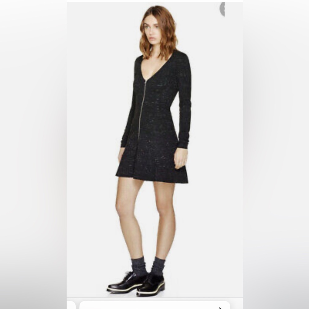 Aritzia Wilfred Lavande Black Heather Zip-Front Skater Dress Large New $165